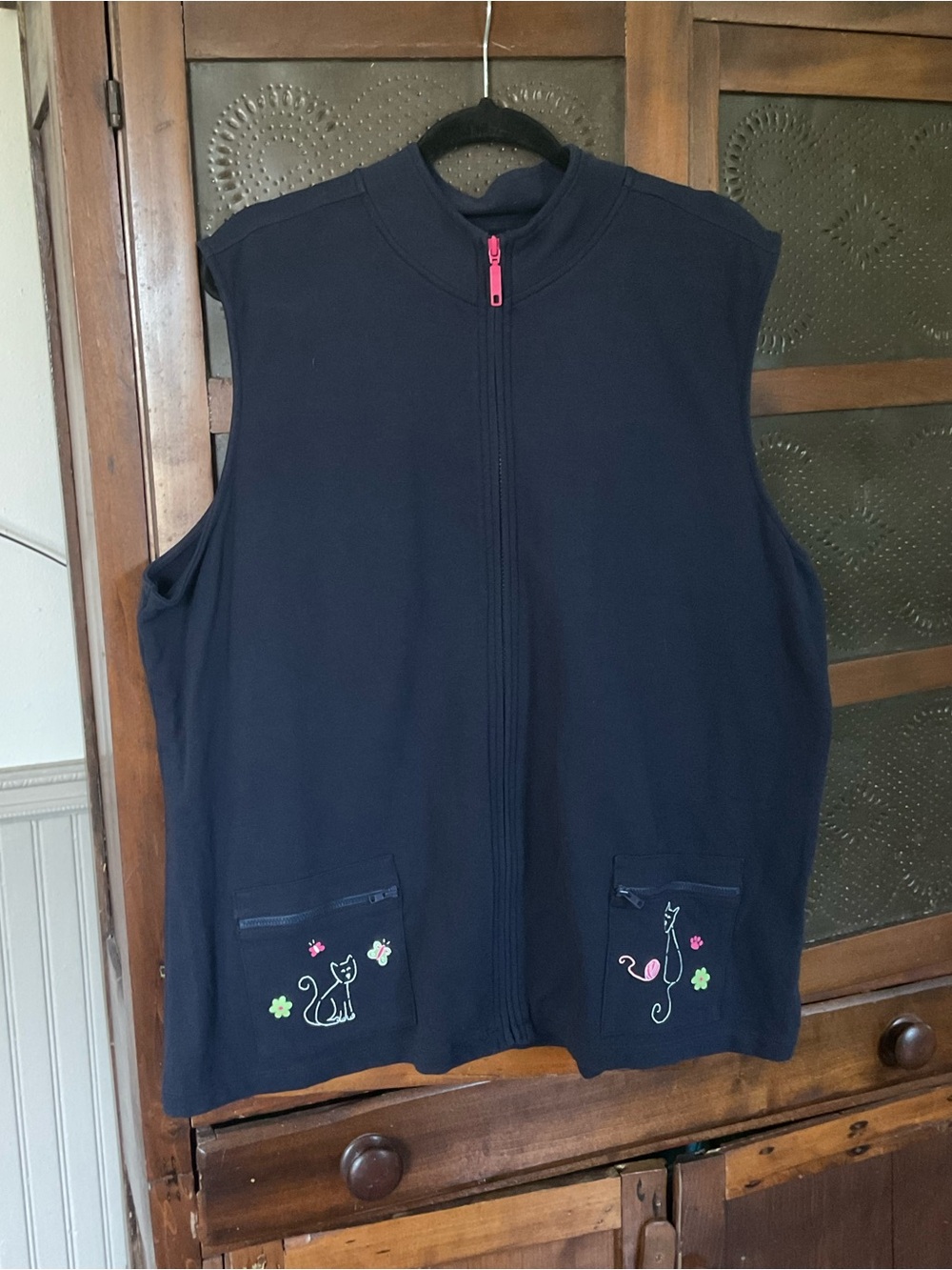 Vintage Cat Zipper Up Vest 2X